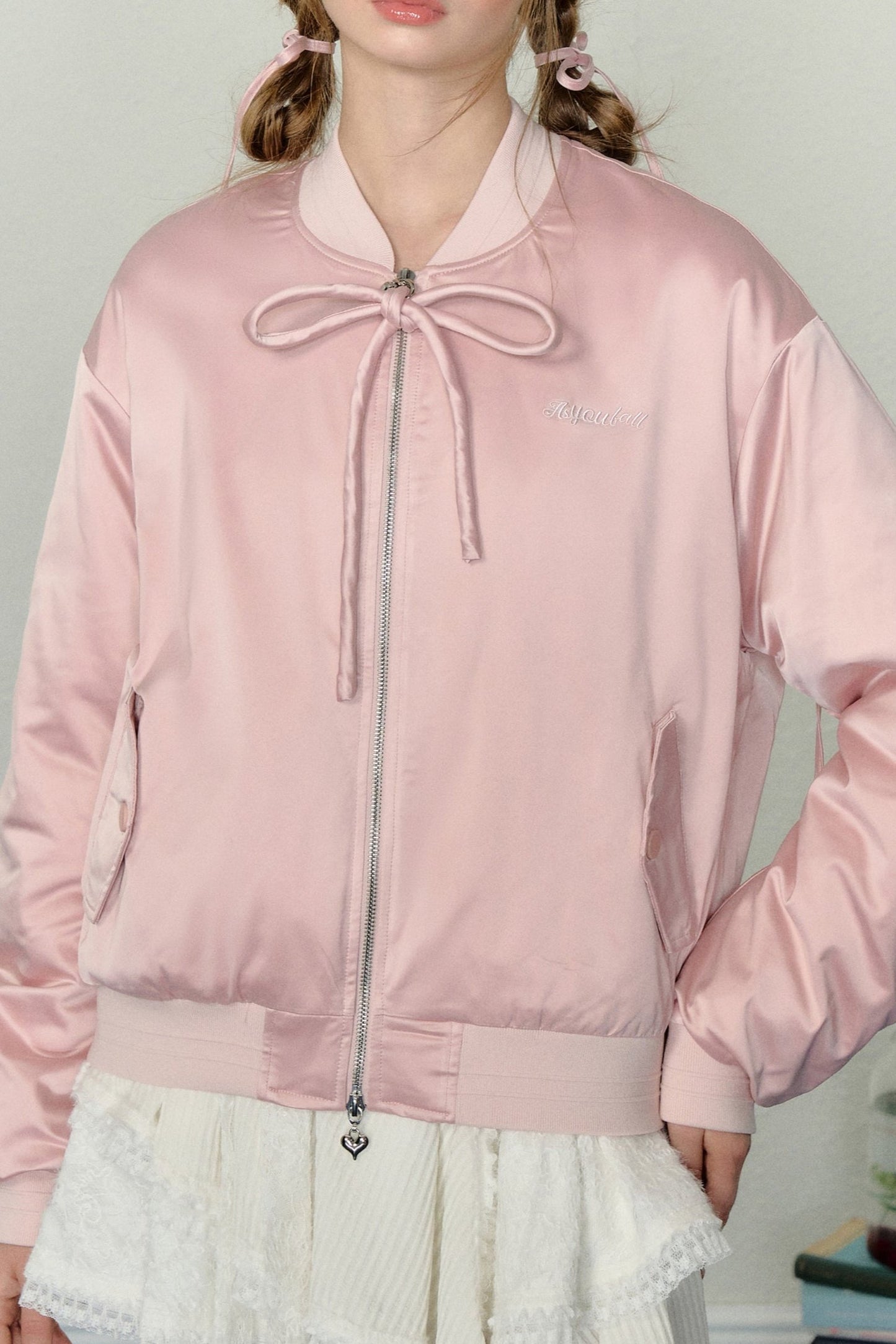 Loose Fit Pink Embroidered Jacket