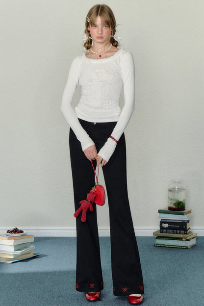 Embroidered Beaded Bootcut Trousers