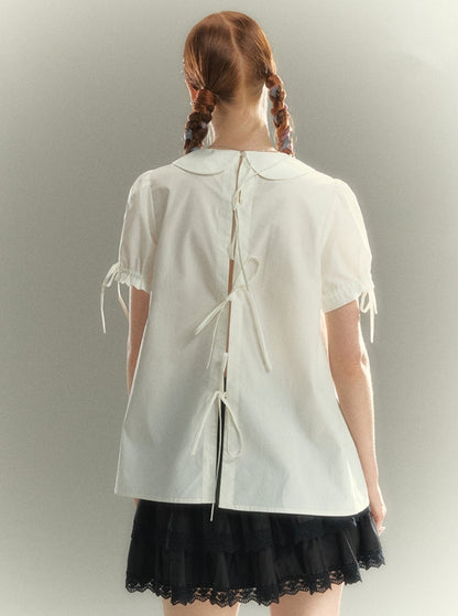 Cotton Lace-up Short Sleeve Shirt