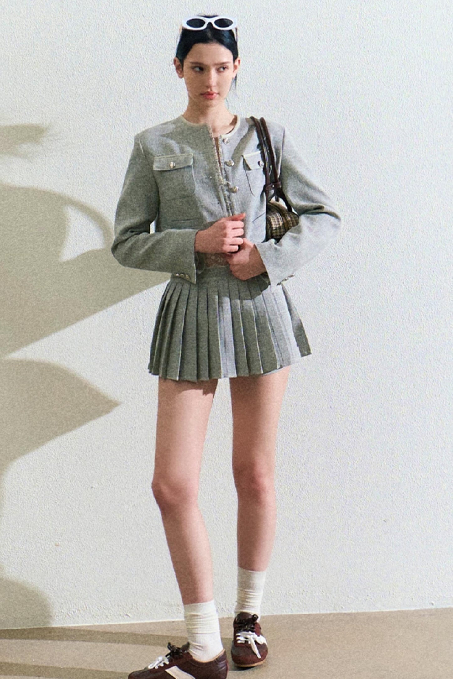 Linen Coat And Pleated Skirt Set-Up