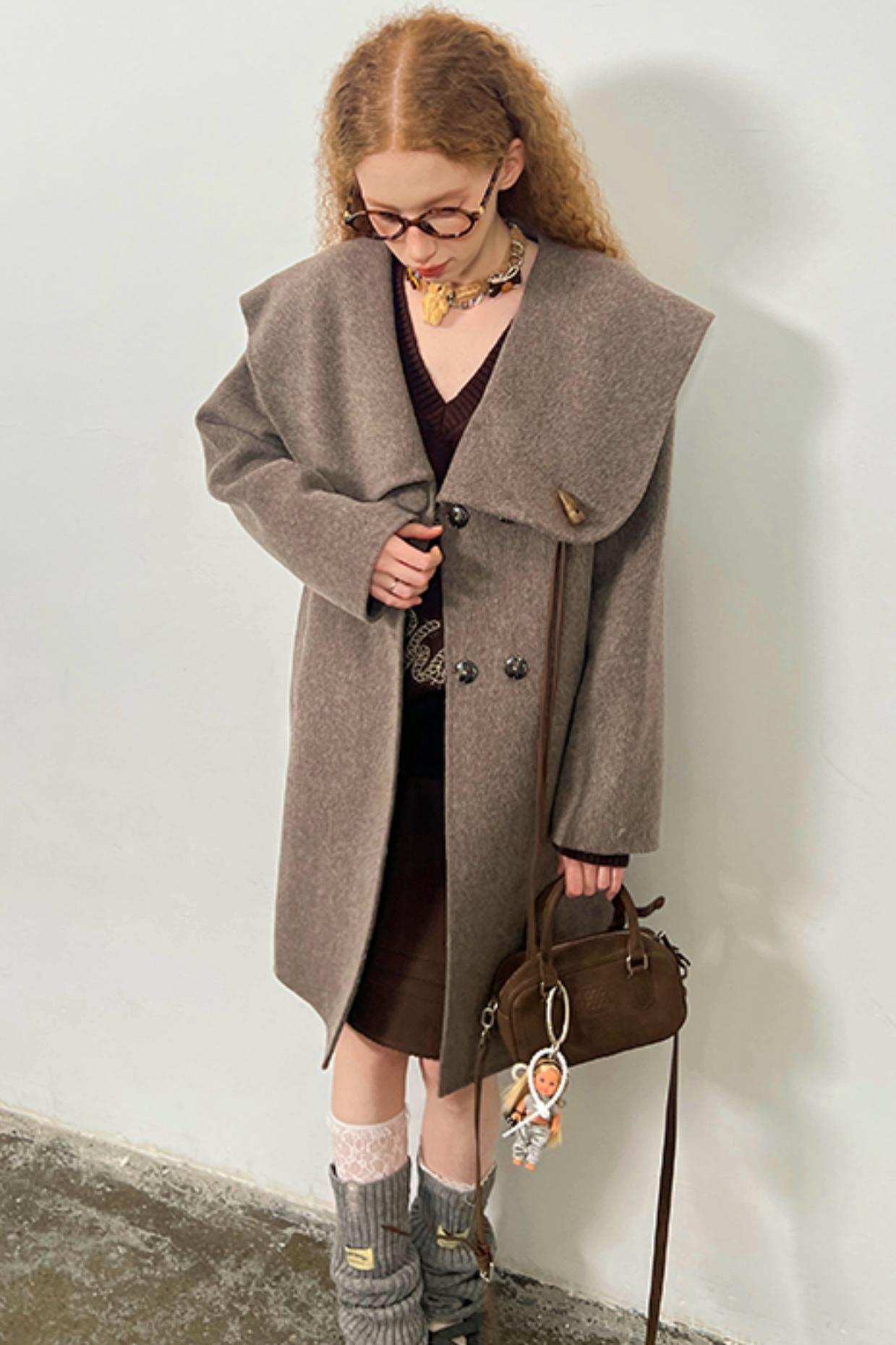 Large Lapel Tweed Wool Coat