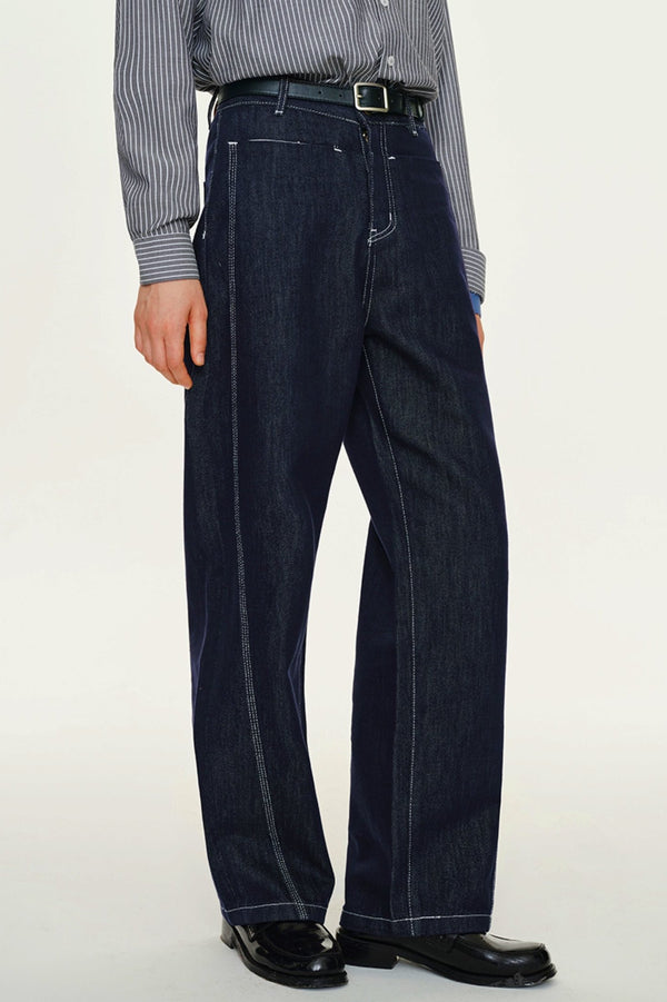 Blue Lyocell Straight-Leg Trousers