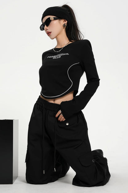 High Waist Long Sleeve Crop Top