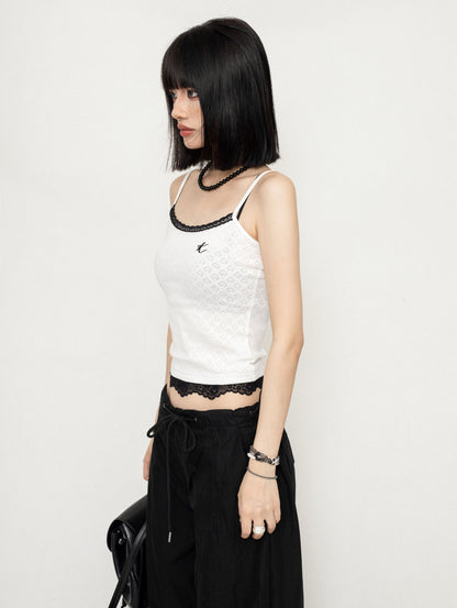 Lace Trim White Camisole Sleeveless Top