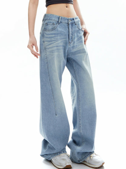 Old Washed Low Waist Straight Leg Pants