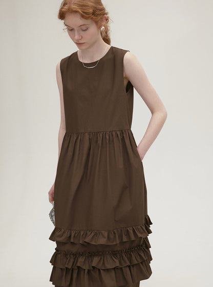 Brown Ruffle Thin Vest Dress