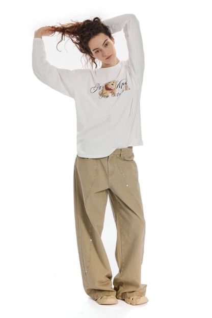 AGED LOW RISE WIDE-LEG CARGO PANTS