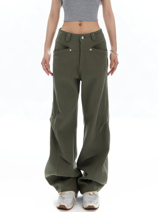 Vintage Wash Low Rise Straight Cargo Pants