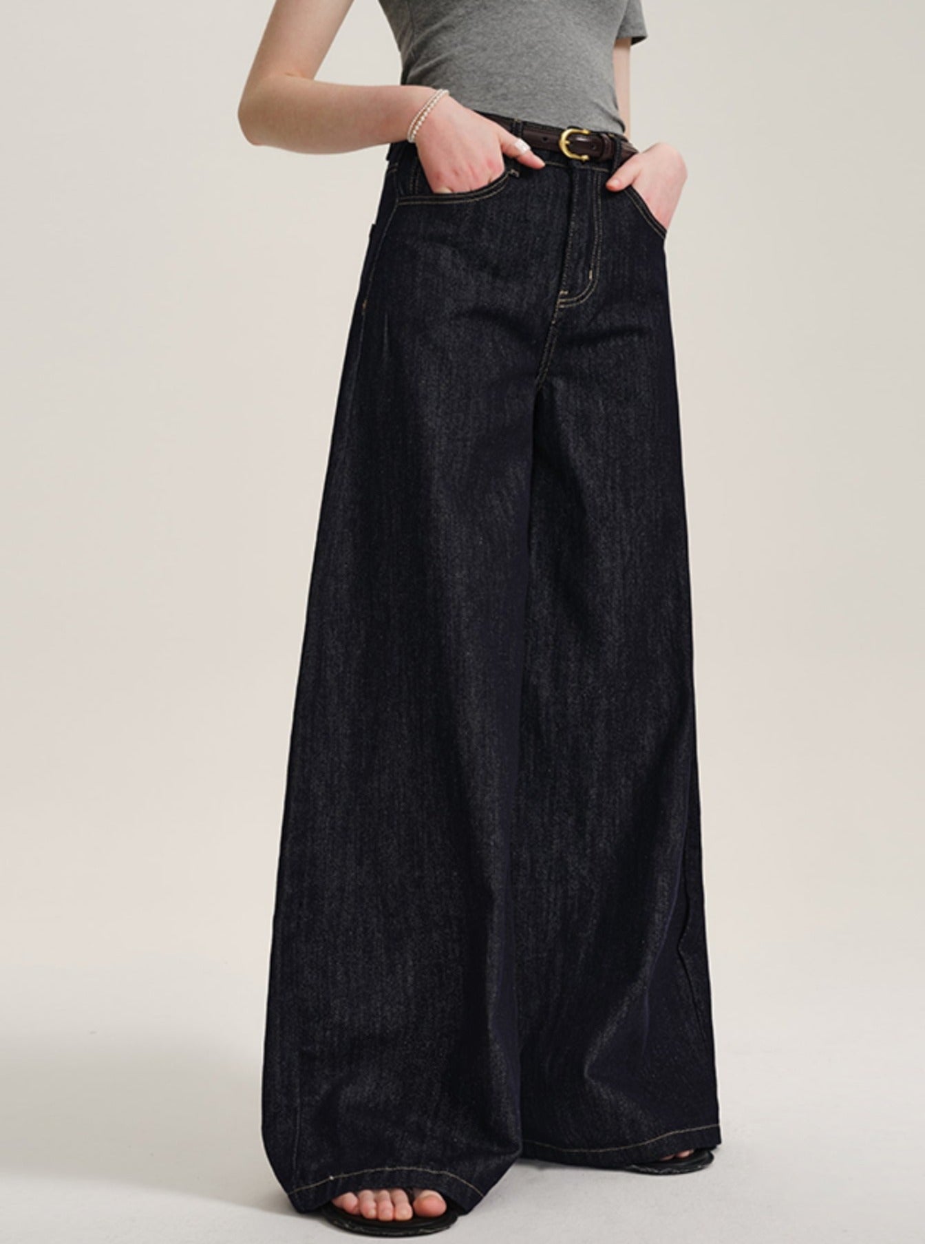 Retro Dark Blue Wide-Leg Jeans Pants