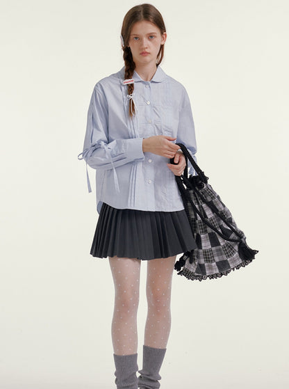 Bow Lace-up Cotton Shirt