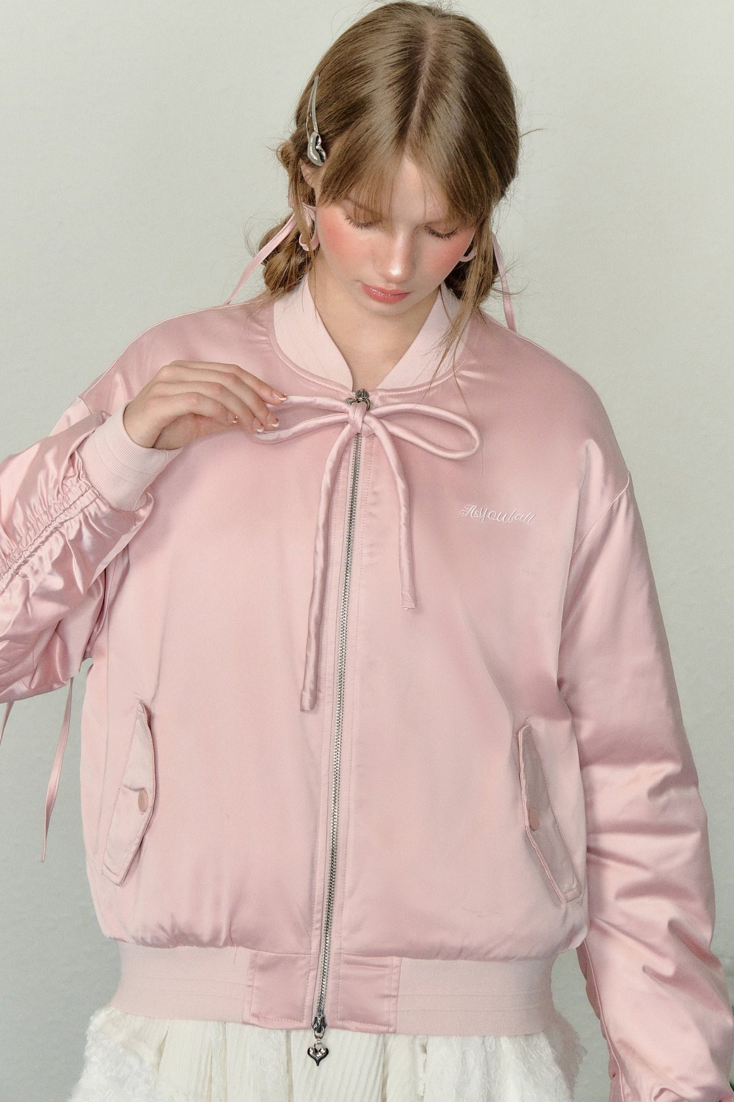 Loose Fit Pink Embroidered Jacket