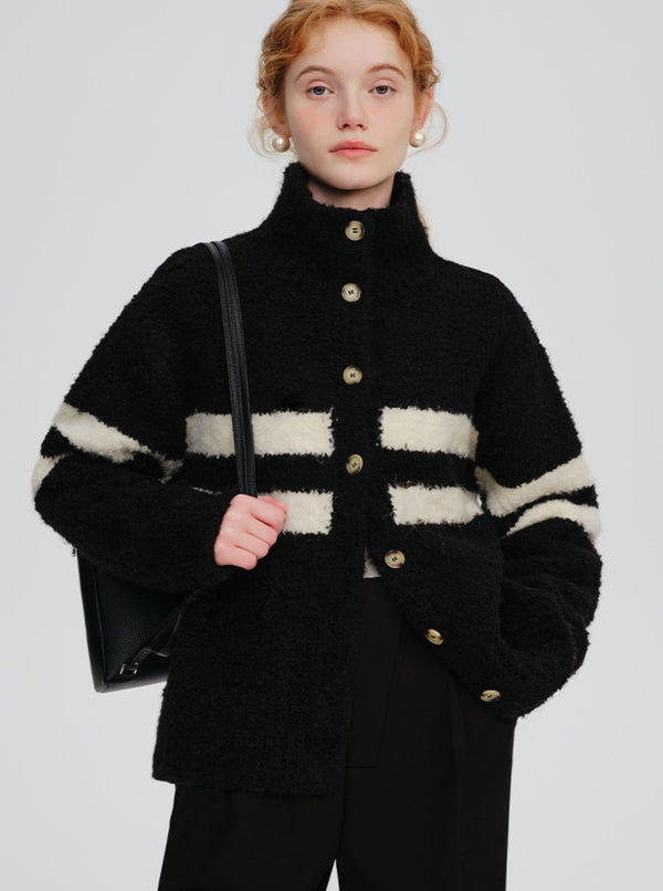 Striped wool thickened lazy style  jacket
