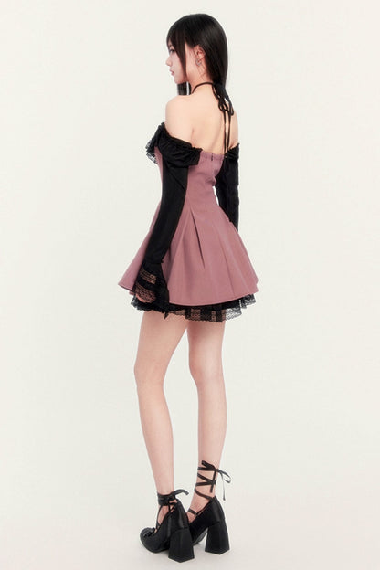 Cinched Waist Puff Sleeve Tulle Dress