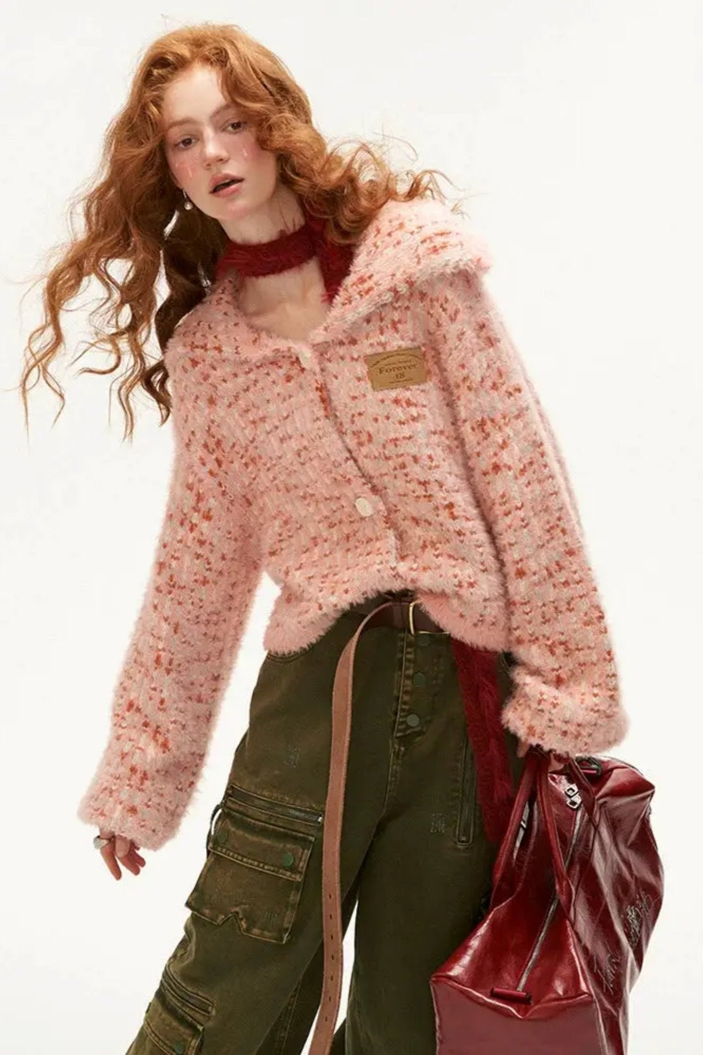 Iceland Roll-Neck Pink Cardigan