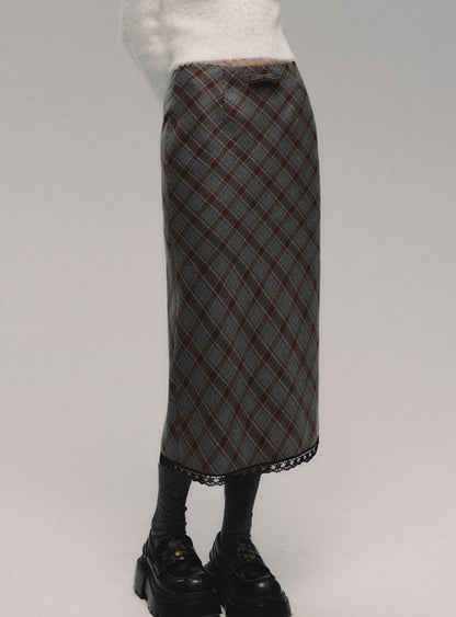Diamond-shaped plaid hip wrapping skirts