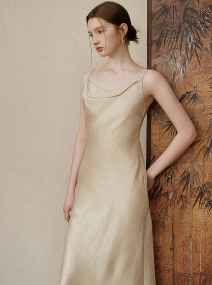 Temperament Neck Acetate Slip Dress