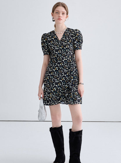 Lazy Style Black Slim Floral Dress