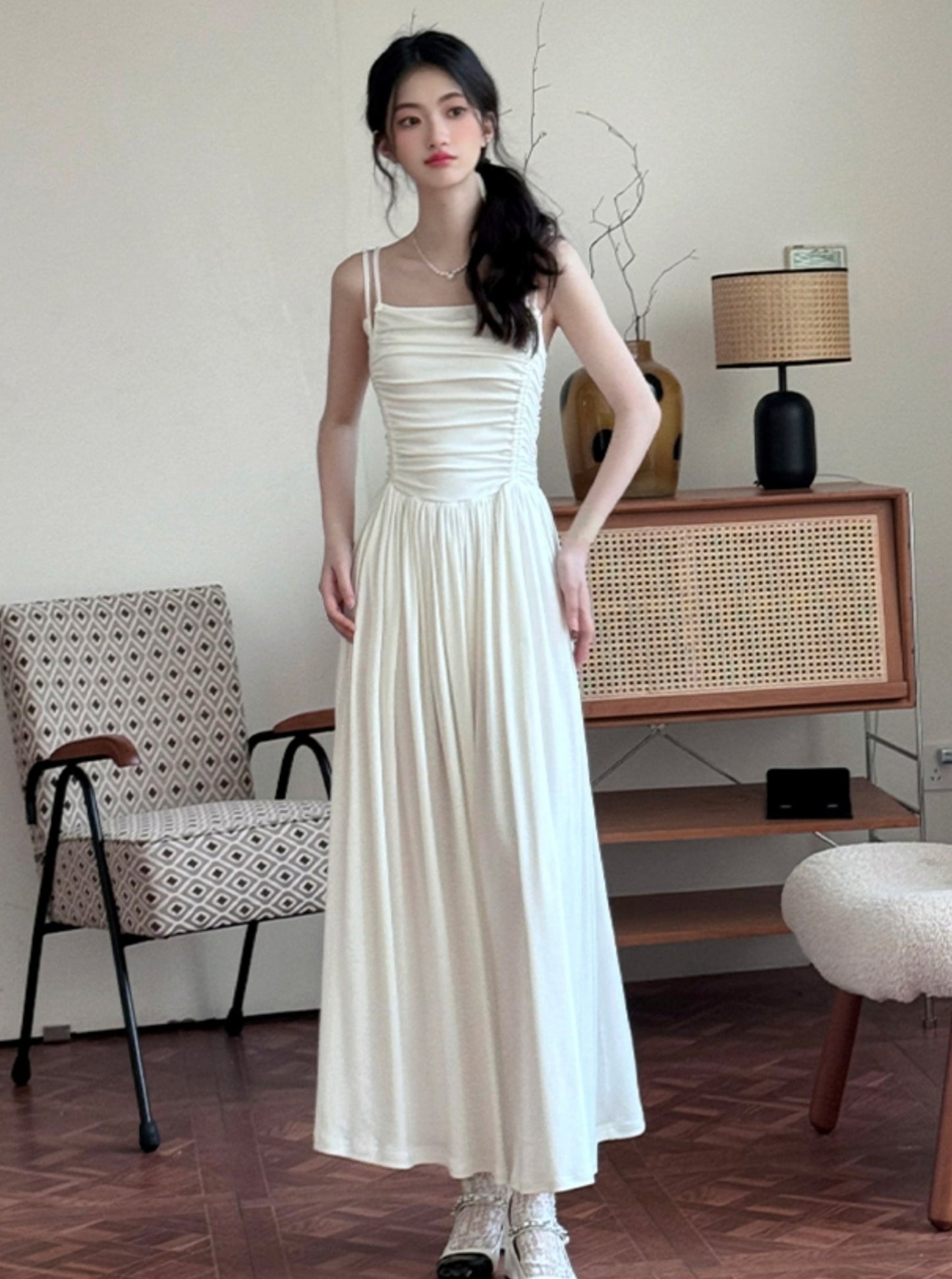 High-Waisted Pleated Long Dress