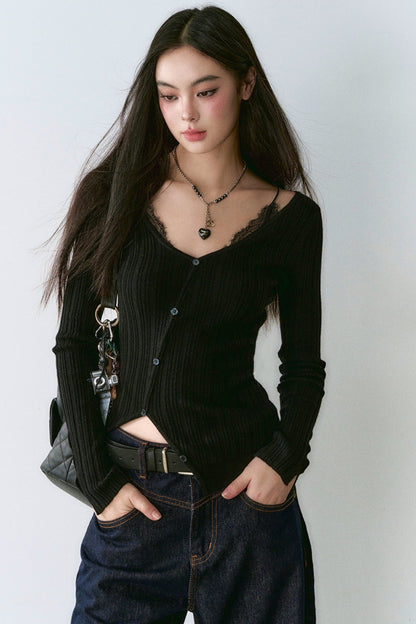 Lace Patchwork Wool Knit Top