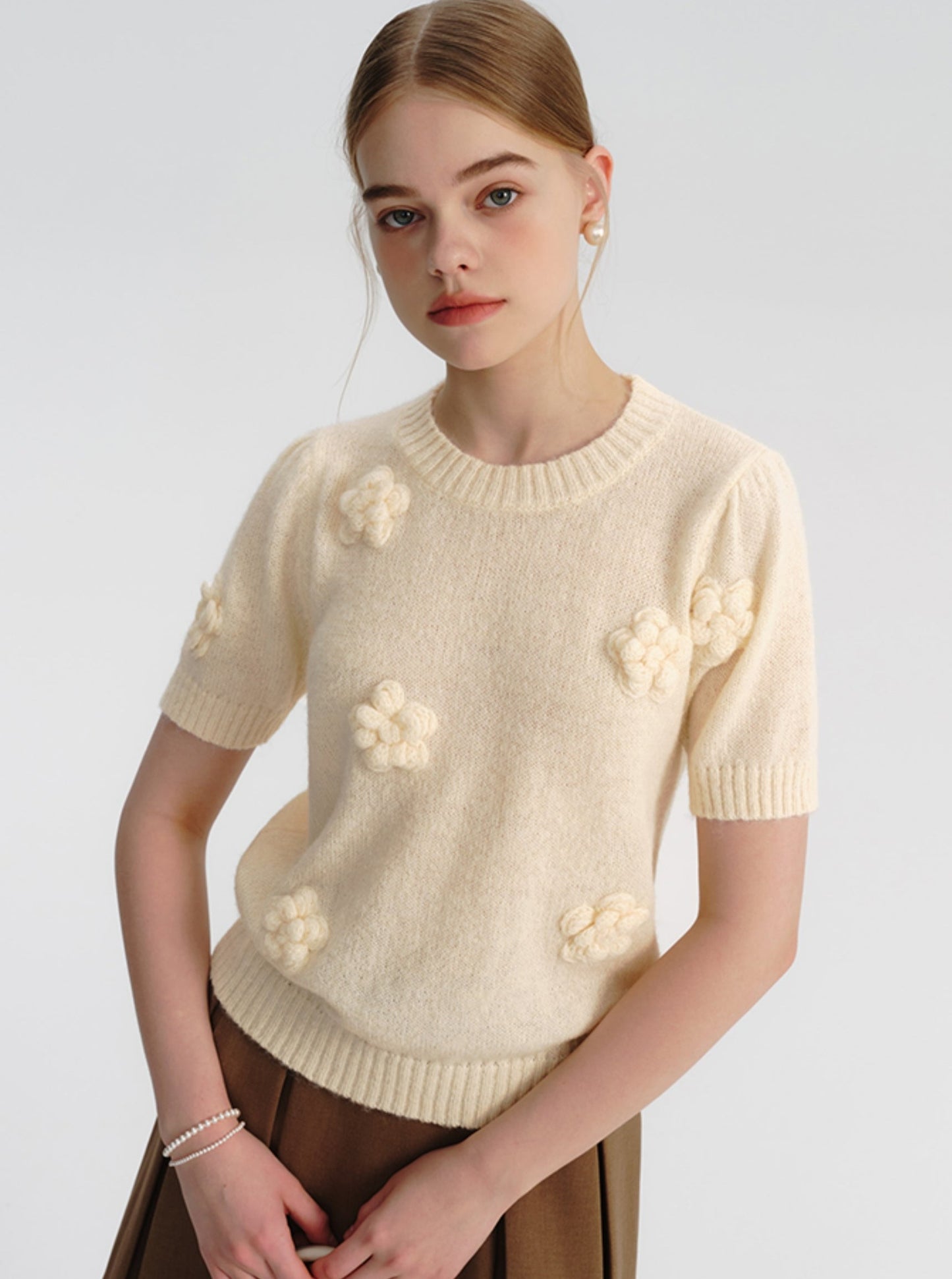 French Apricot Knit Crop Top