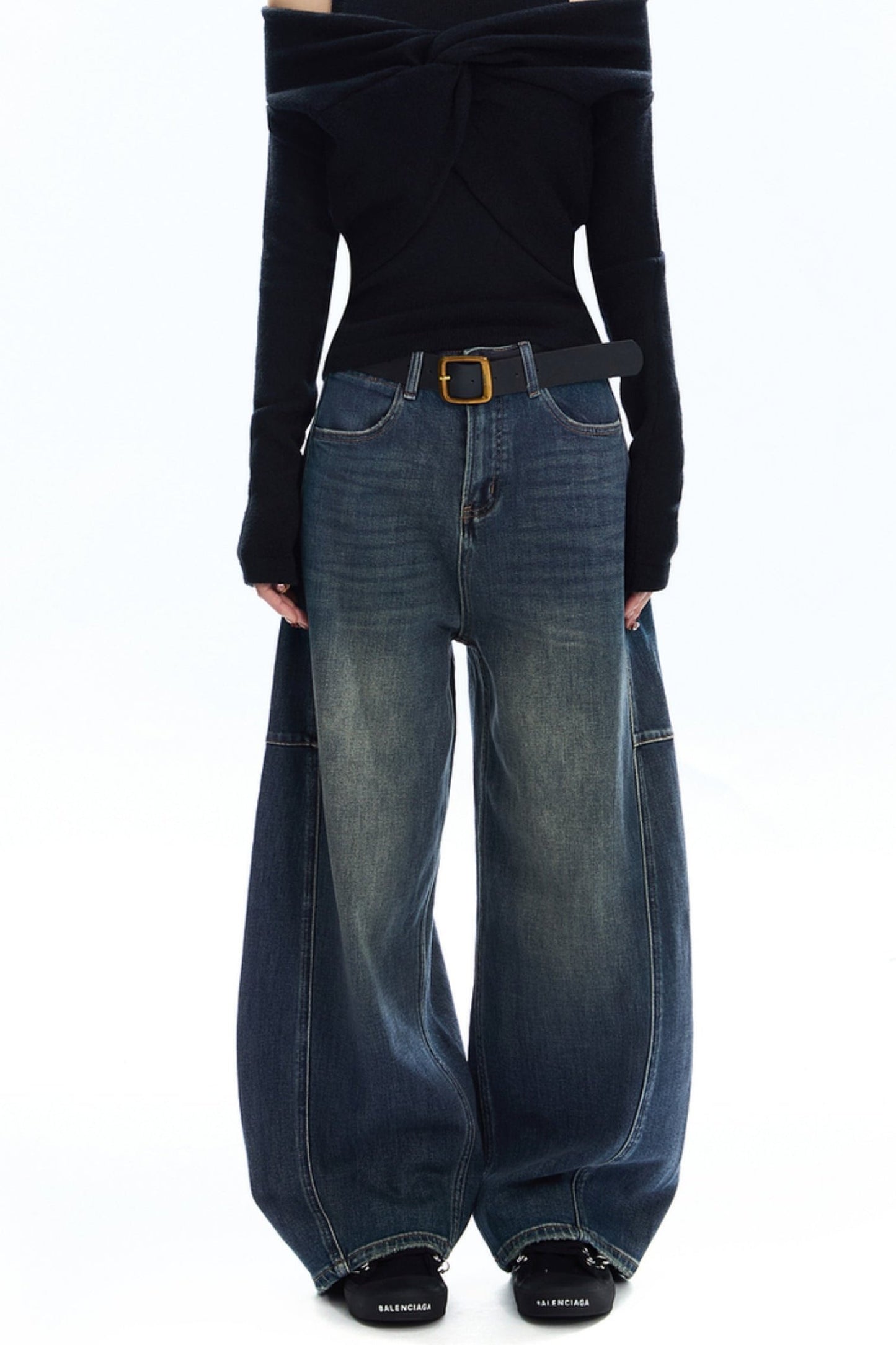 [New on September 19] APEA American Vintage Dark Blue Jeans Women's Belt Loose Bloomer Pants