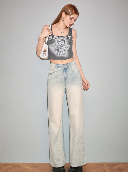 Narrow Wide-Leg Sparkle Denim Pants