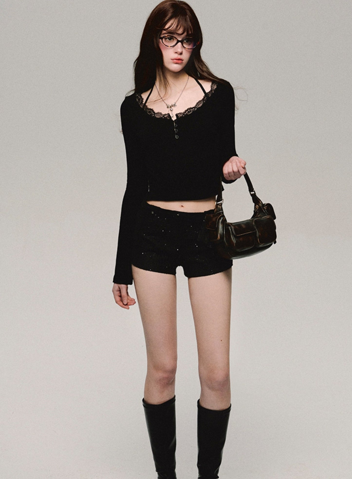 Black Sequin Slim Spring Hot Pants