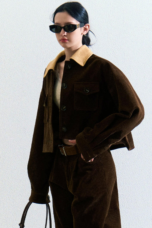 Retro Lapel Corduroy Short Jacket