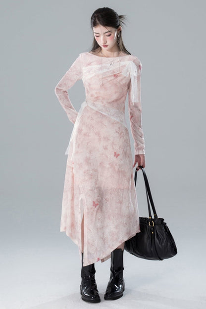 Sakura Pink Knotted Lace Dress