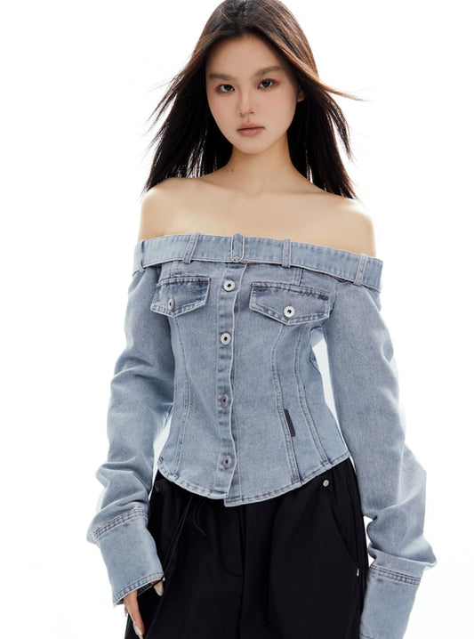 Hottie Straight Shoulder Denim Top