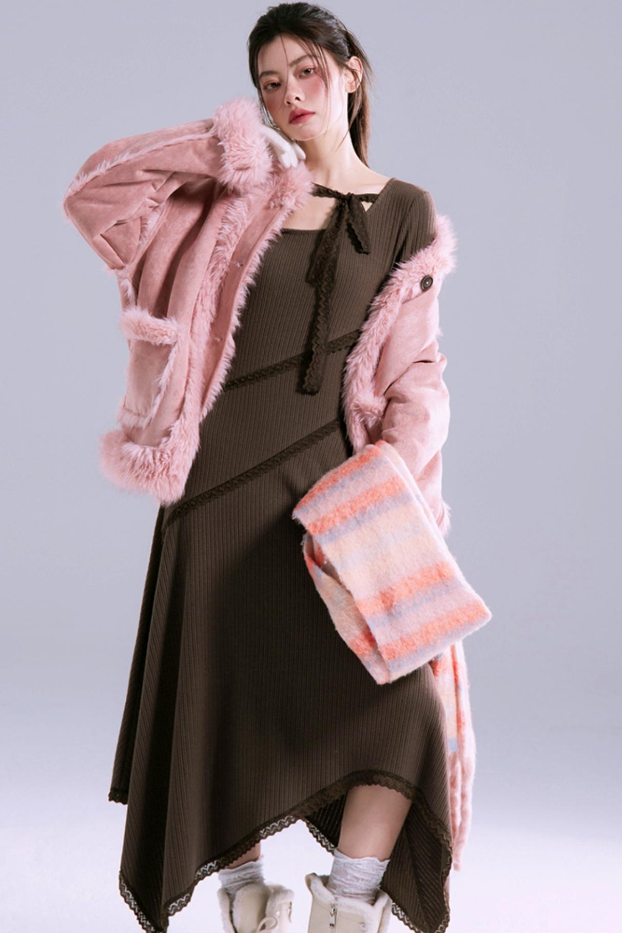 Asymmetric Lace Knitted Dress