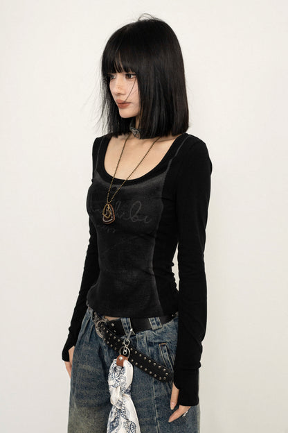 Trendy Black Slim Long Sleeve Top