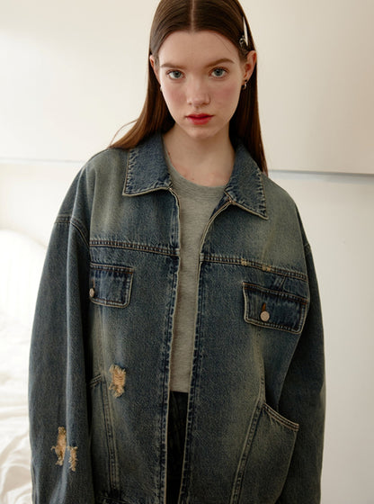 Vintage Denim Ripped Jacket