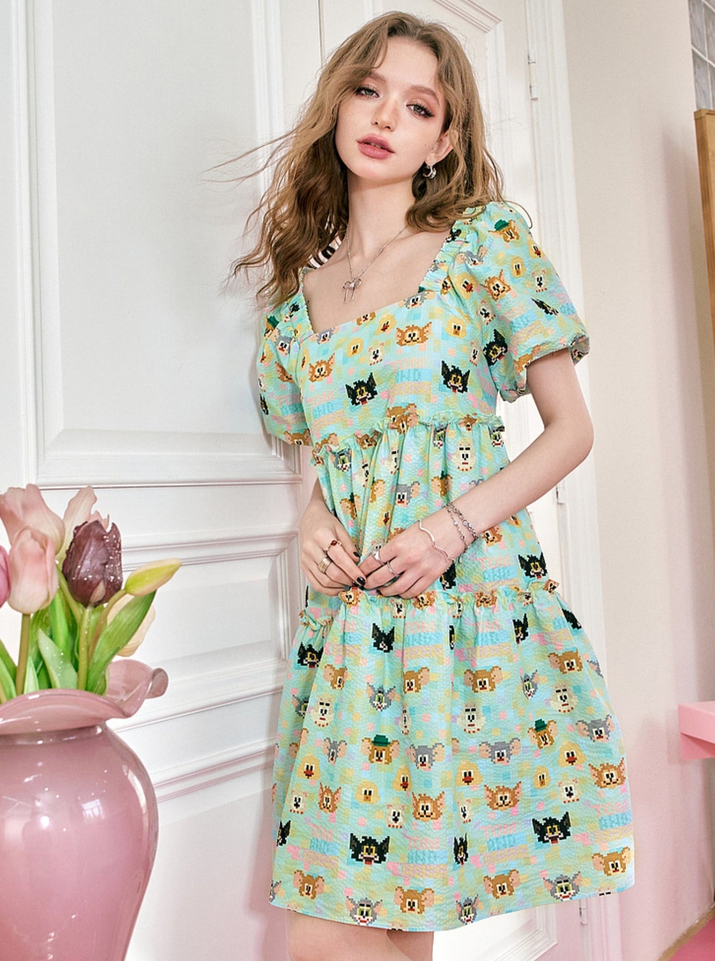 Square Neck Full Print Dress