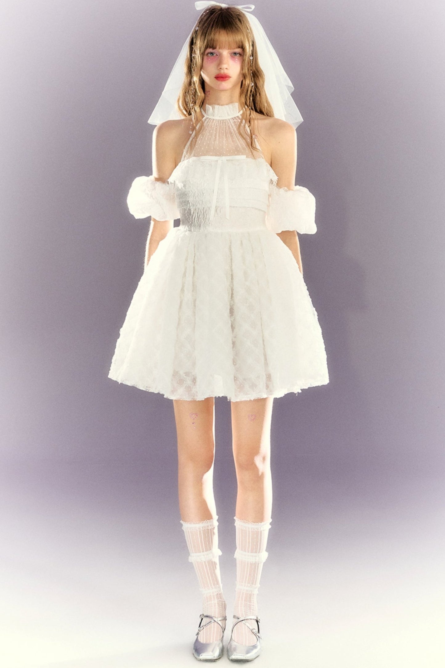 Pure White Mesh Halterneck Dress