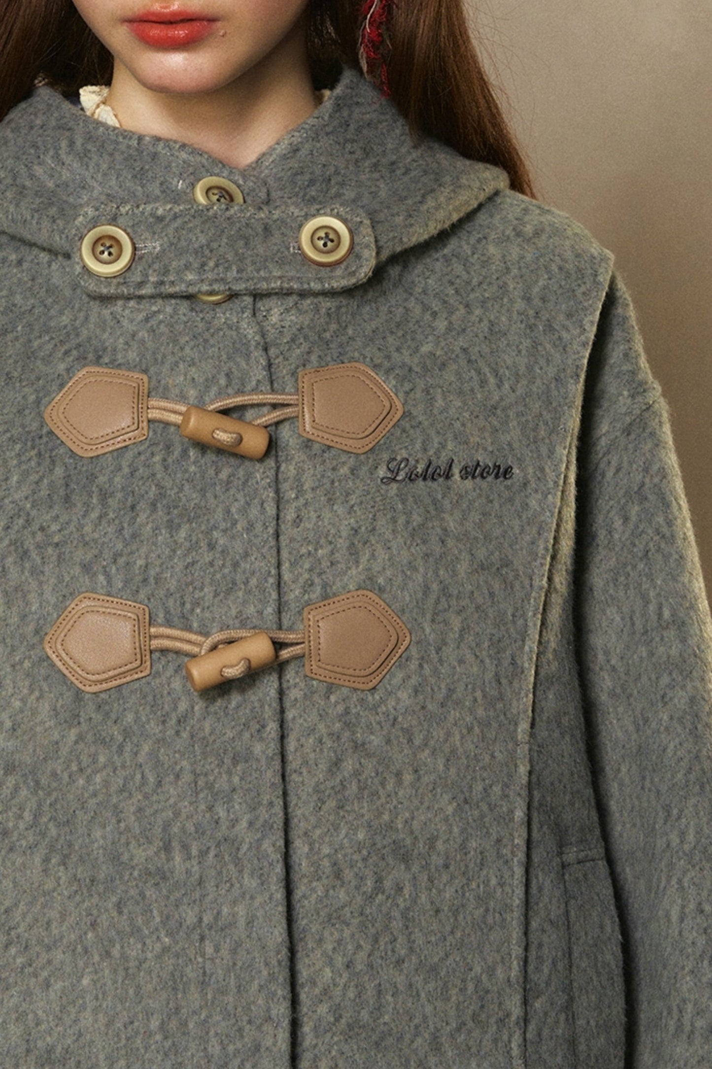 Preppy Hooded Horn Button Jacket