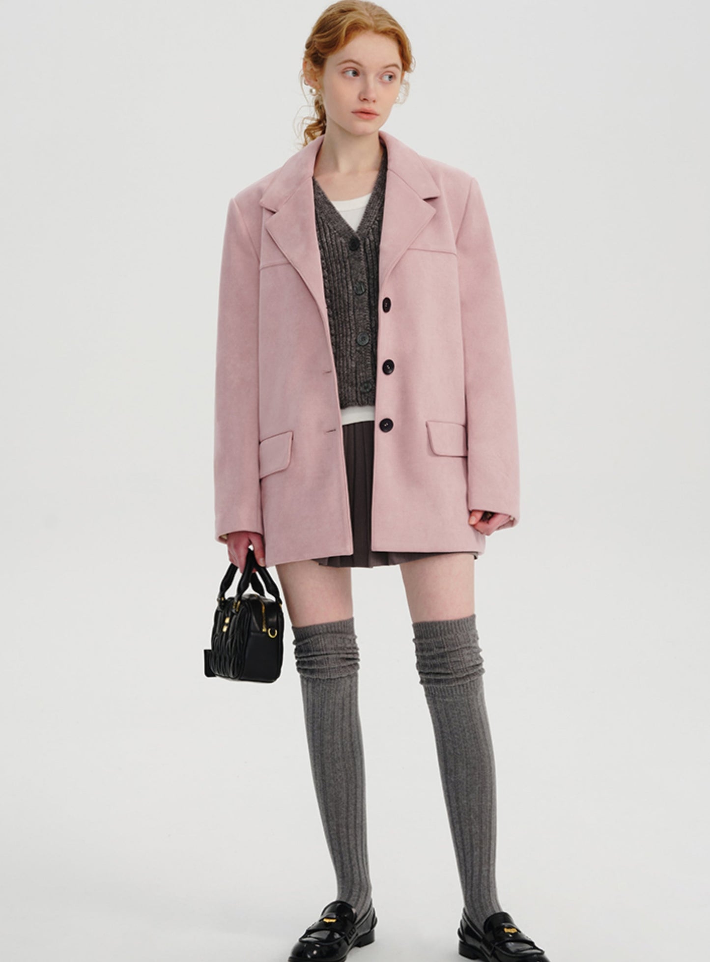 Suede pink blazer coat