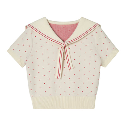 Navy Collar Dot Knit Top