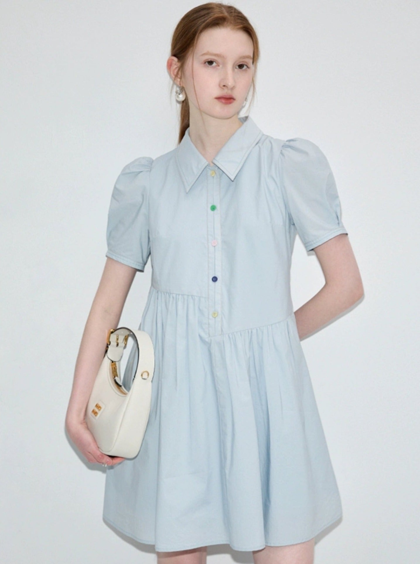 Niche Deconstructed Puff Sleeve Shirt Dress