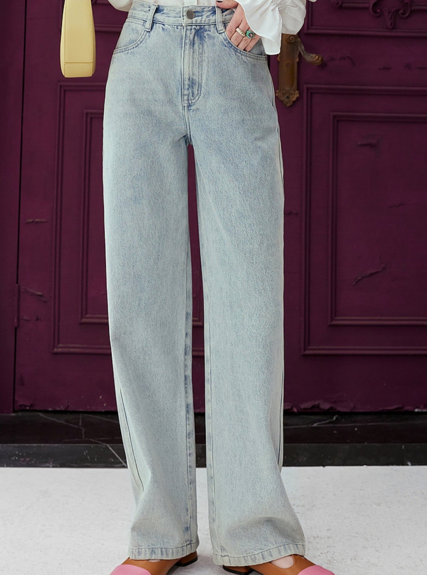 Light Color High Waist Straight Jeans