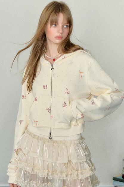 All Over Bow Print Cardigan Hoodie