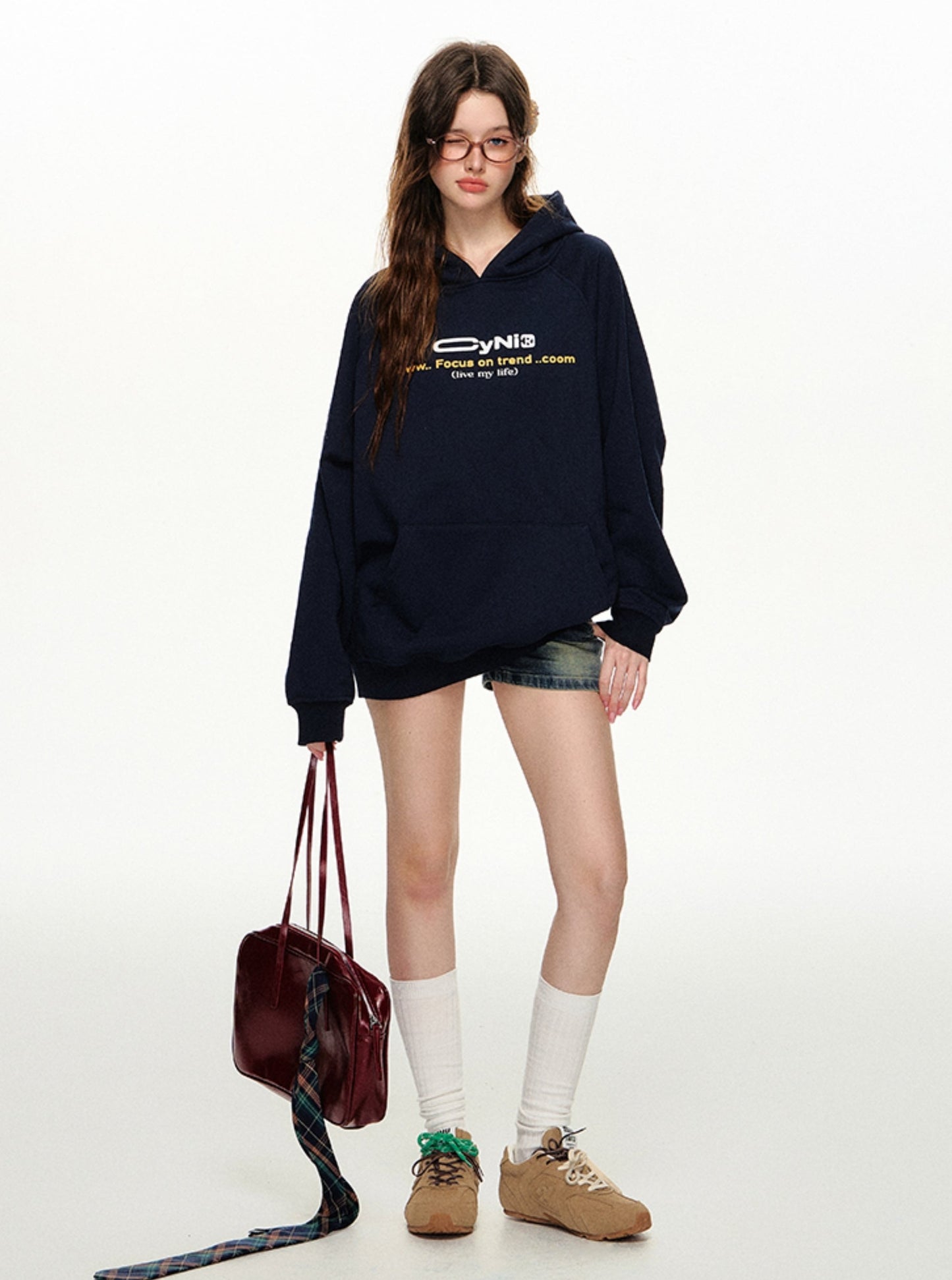 CyNi Vielseitig Logo Hooded Pullover Sweatshirt Frühling und Herbst Langarm Top Hoodie Lose High Street American Casual o