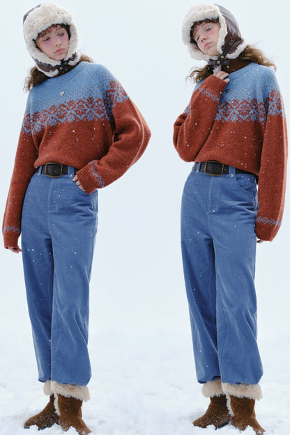 WhyBerry 24AW "Island Hymne" Fair Isle Gradient Lose Pullover Langarm stricken Frauen