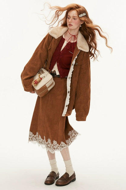 Vintage SUEDE SAEDE JACKET LACE SKIRT SET-UP