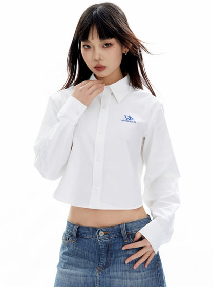 Versatile Embroidered Blossom Lapel Shirt