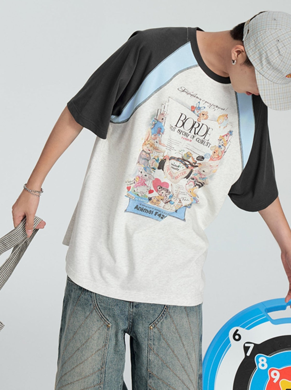 Cartoon Print Stitched T-Shirt