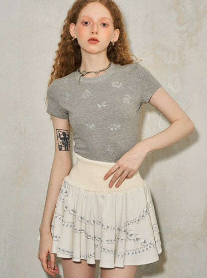 Imitation Pearl Print Skirt