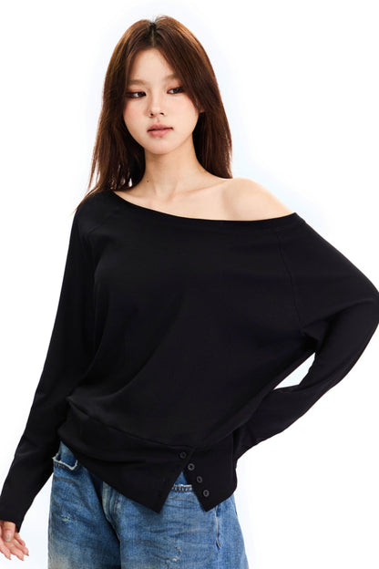 Retro Loose Fit Off-Shoulder Top