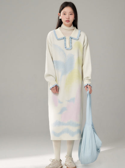 landscape bird polo knit dress