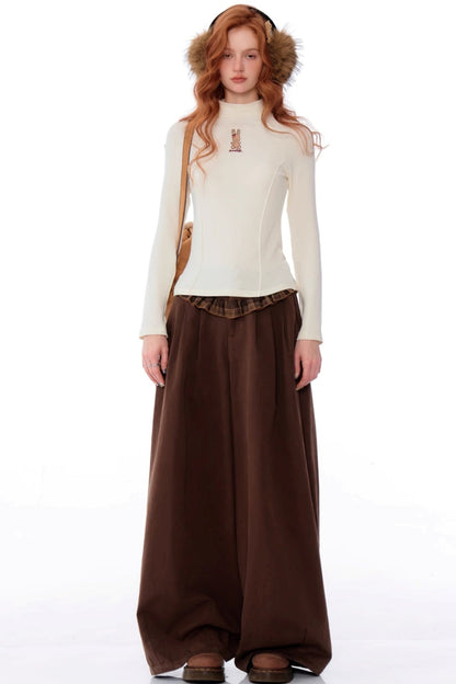 Lace Trim High Waist Wide Leg Pants